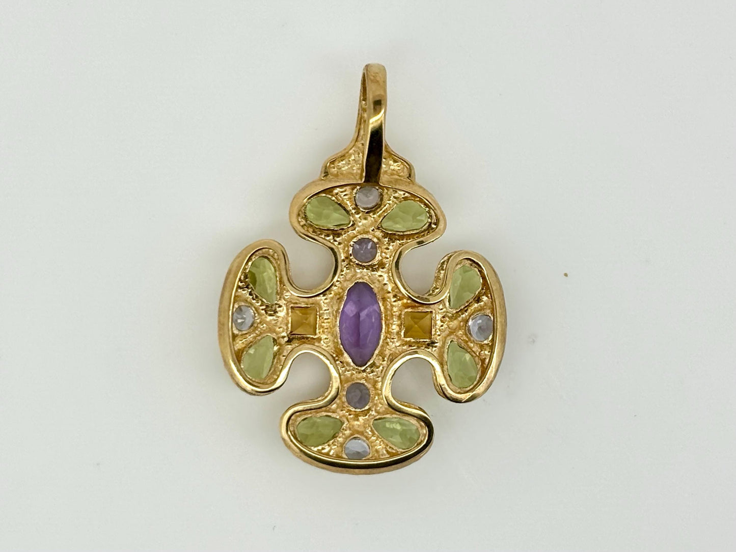 14K Yellow Gold Multi-Gemstone Pendant ,Tanzanite Citrine Peridot Amethyst Pendat , Colorful Jewelry Birthday gift, anniversary gift for her