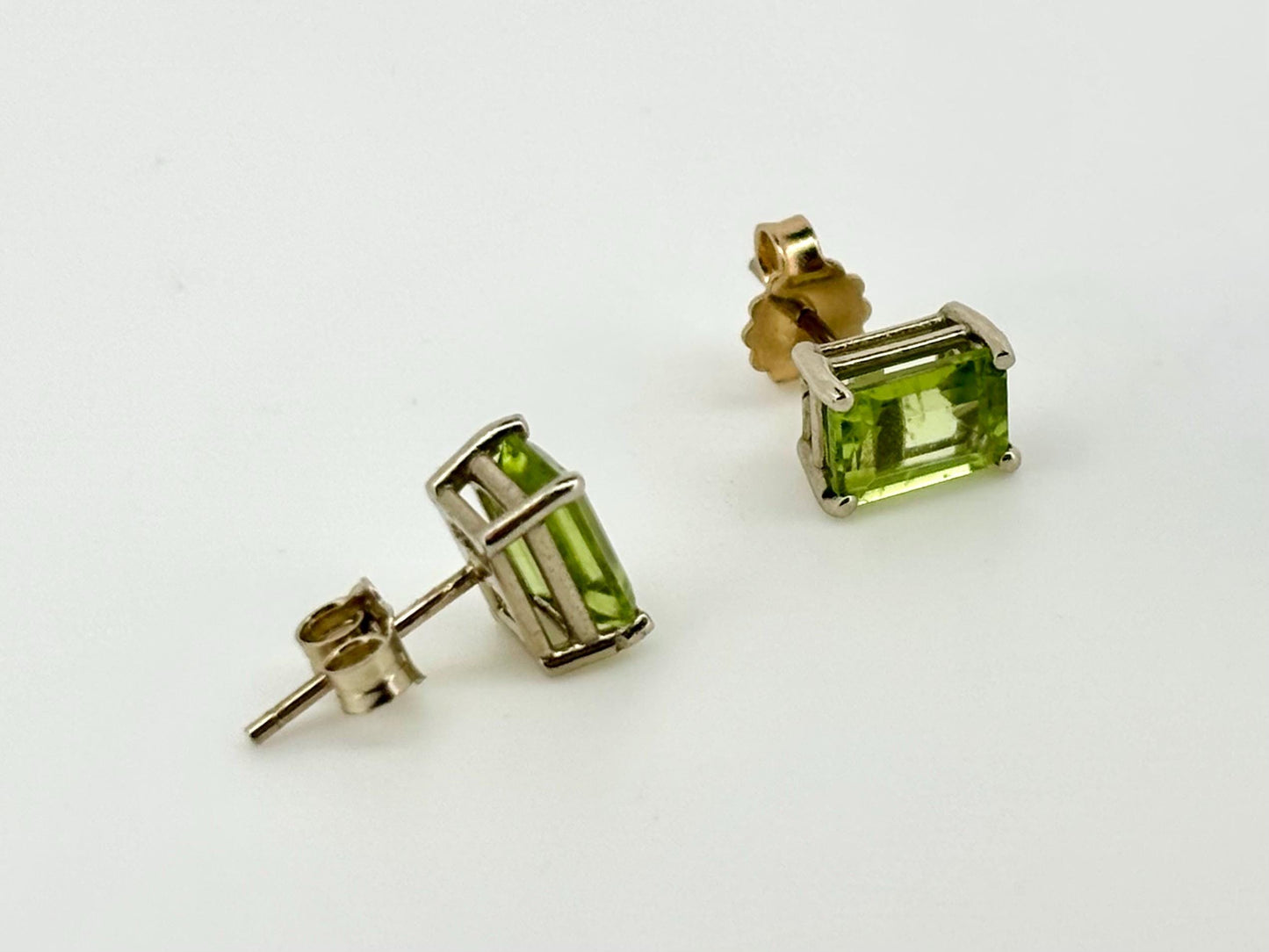14K Gold Green Earrings Peridot Earrings Peridot Studs Princess Cut Hawaiian Diamond Peles Tears - Birthday Gift for Her Gift For Mom
