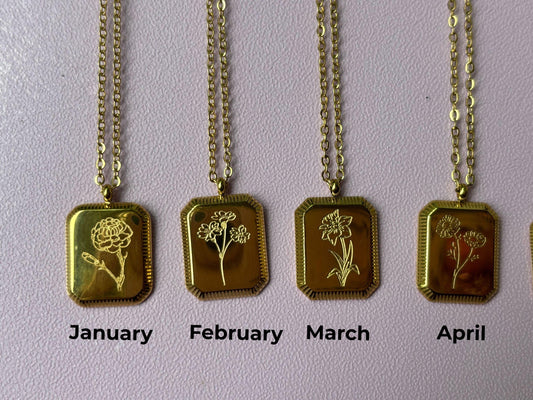 Birth Flower Necklace 925 Stainless Steel 18K Gold Plated Necklace with Chain Birthday Gift for Her - Gift for Mom , Gift for Girlfriend