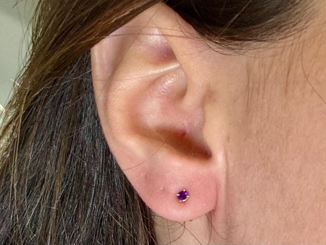 14k Solid Yellow Gold Amethyst Stud Earrings, February Birthstone, Small Amethyst Earrings, Gift For Her, For Mom, Dainty Everyday Jewelry