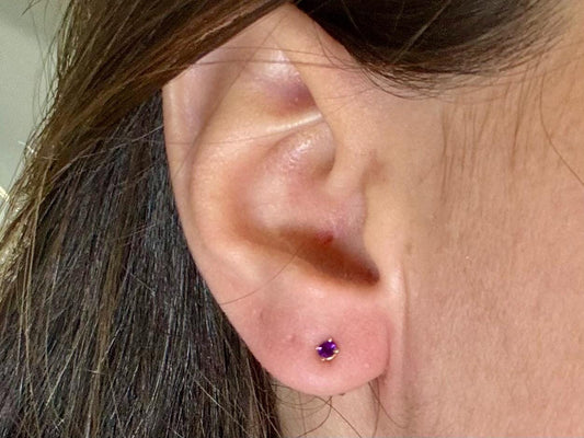 14k Solid Yellow Gold Amethyst Stud Earrings, February Birthstone, Small Amethyst Earrings, Gift For Her, For Mom, Dainty Everyday Jewelry