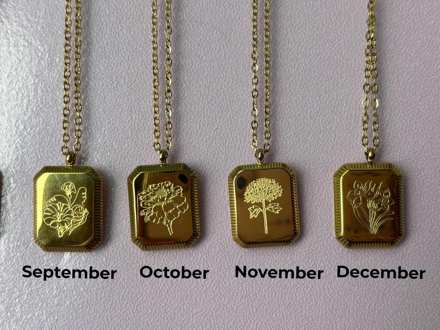 Birth Flower Necklace 925 Stainless Steel 18K Gold Plated Necklace with Chain Birthday Gift for Her - Gift for Mom , Gift for Girlfriend