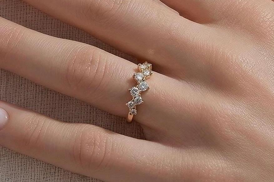 Adjustable Stackable Ring - Stainless Steel 9 Stone Cubic Zirconia Jewelry