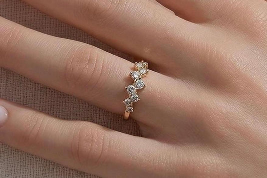 Adjustable Stackable Ring - Stainless Steel 9 Stone Cubic Zirconia Jewelry