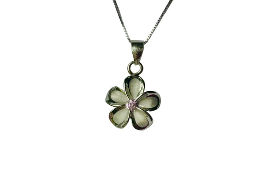 Plumeria Flower Necklace – Sterling Silver Pink Pendant With Gold Plated Chain