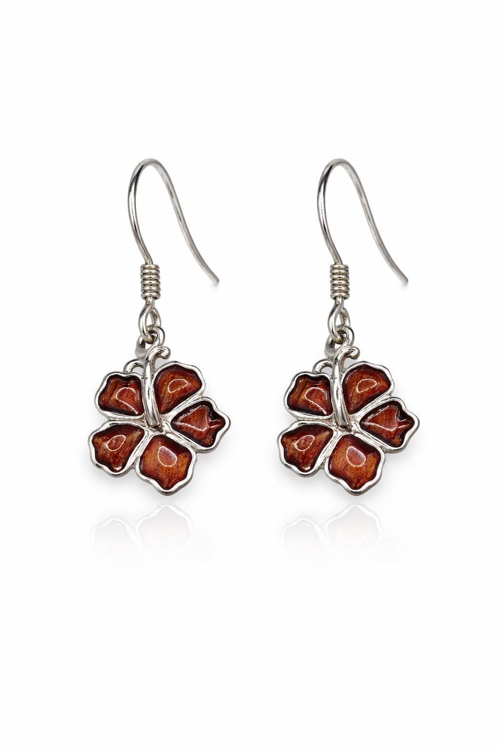 Koa Wood Hibiscus Earrings | Sterling Silver Dangle, Hawaii Jewelry, hawaiian, chain, flower – handmade Hawaiian jewelry, Island Goddess Jewelry