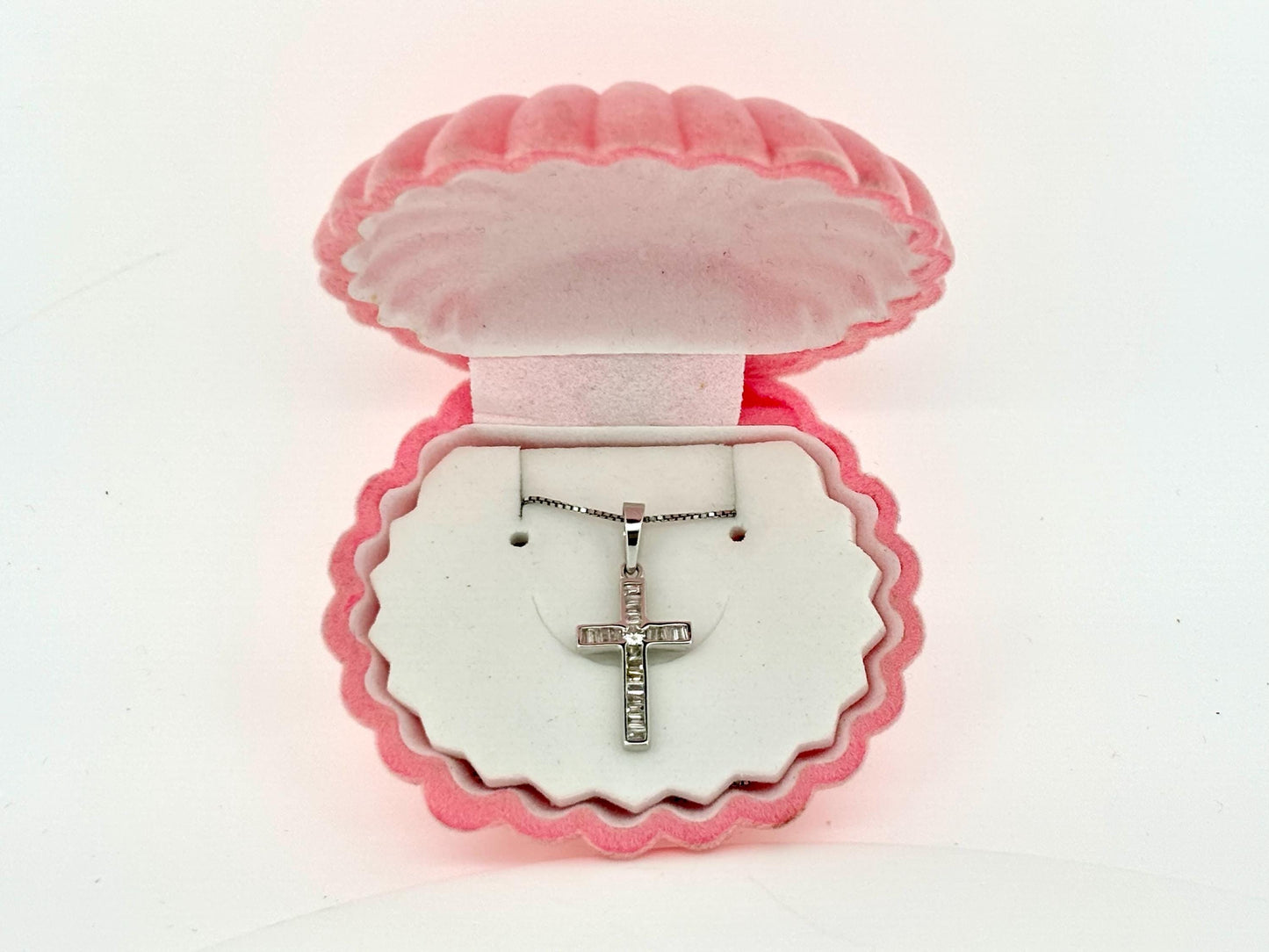 14K Solid White Gold Cross Necklace Jesus Christ Pendant Diamond Cross Christian Gift for her Chritian Gift for Wife Christmas Gift