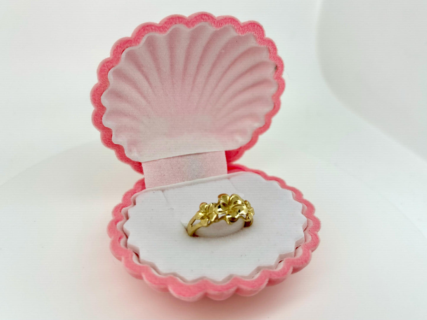 14K Solid Gold Hawaiian Plumeria Flower Ring