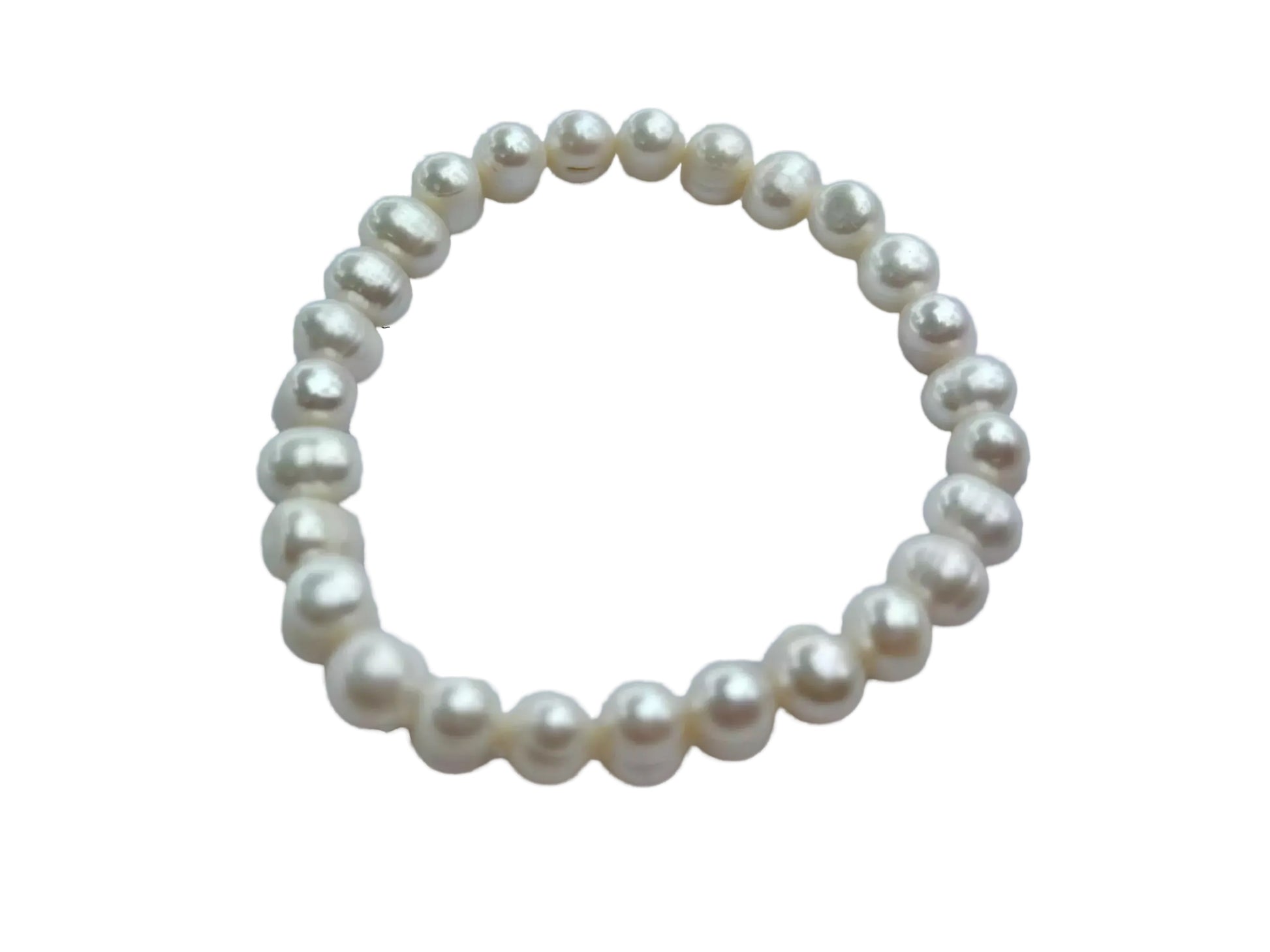 A bracelet made of white pearls arranged in a circular pattern.