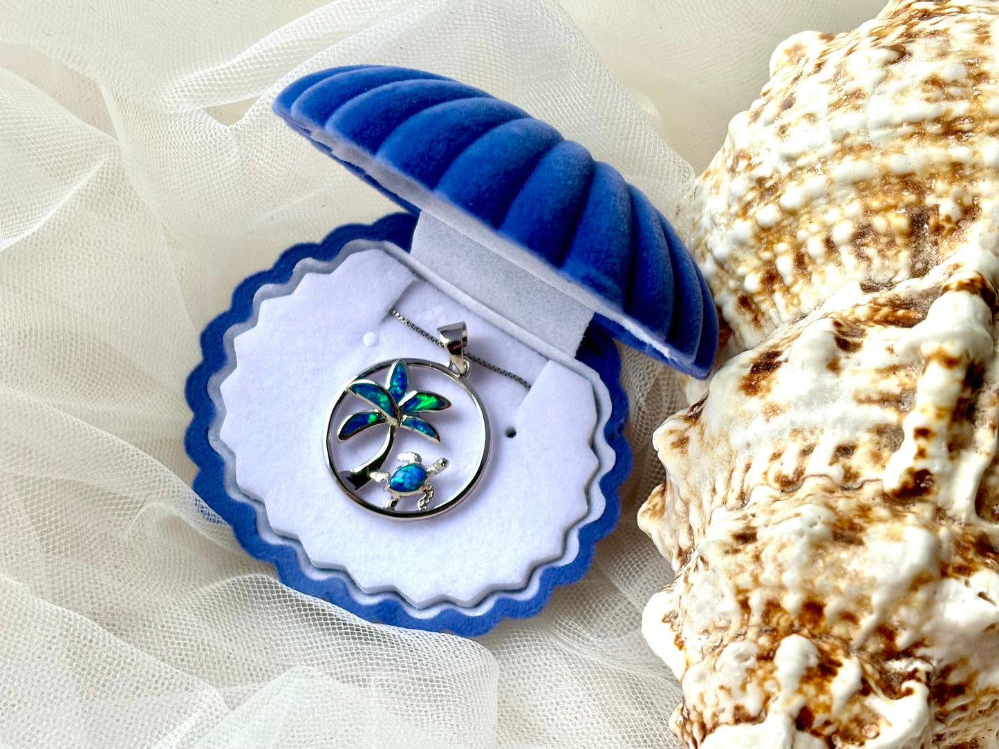 Hawaiian Honu Turtle Necklace – Blue Opal Pendant in Sterling Silver