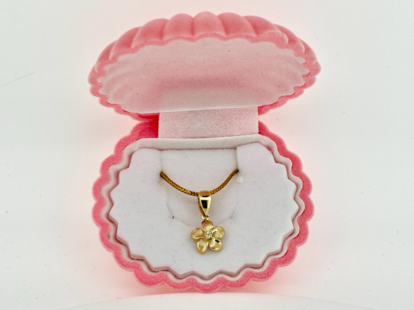 14K Solid Gold Plumeria Pendant Flower Pendant 0.2 Ct Diamond Necklace Gold Pendant Birthday Gift for her Gift for Mom Flower Necklace