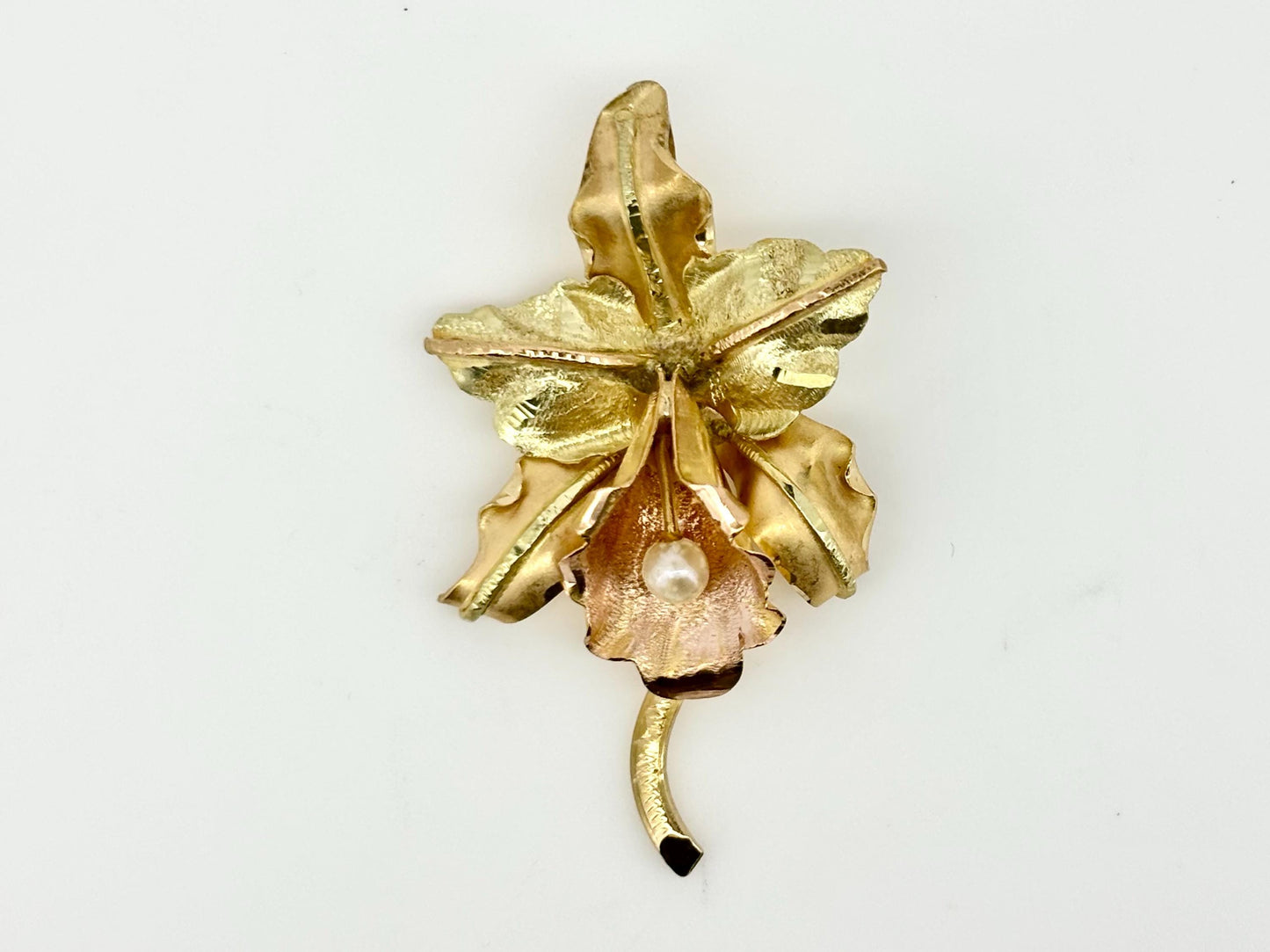 14K Solid Gold Orchid Pendant Flower Pendant Orchid Necklace Gold Pendant Birthday Gift for her Gift for Mom Flower Necklace Pearl Orchid