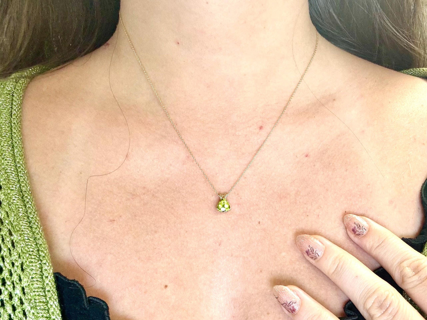 Pele’s Tears Peridot Pendant – 14k Solid Gold Necklace