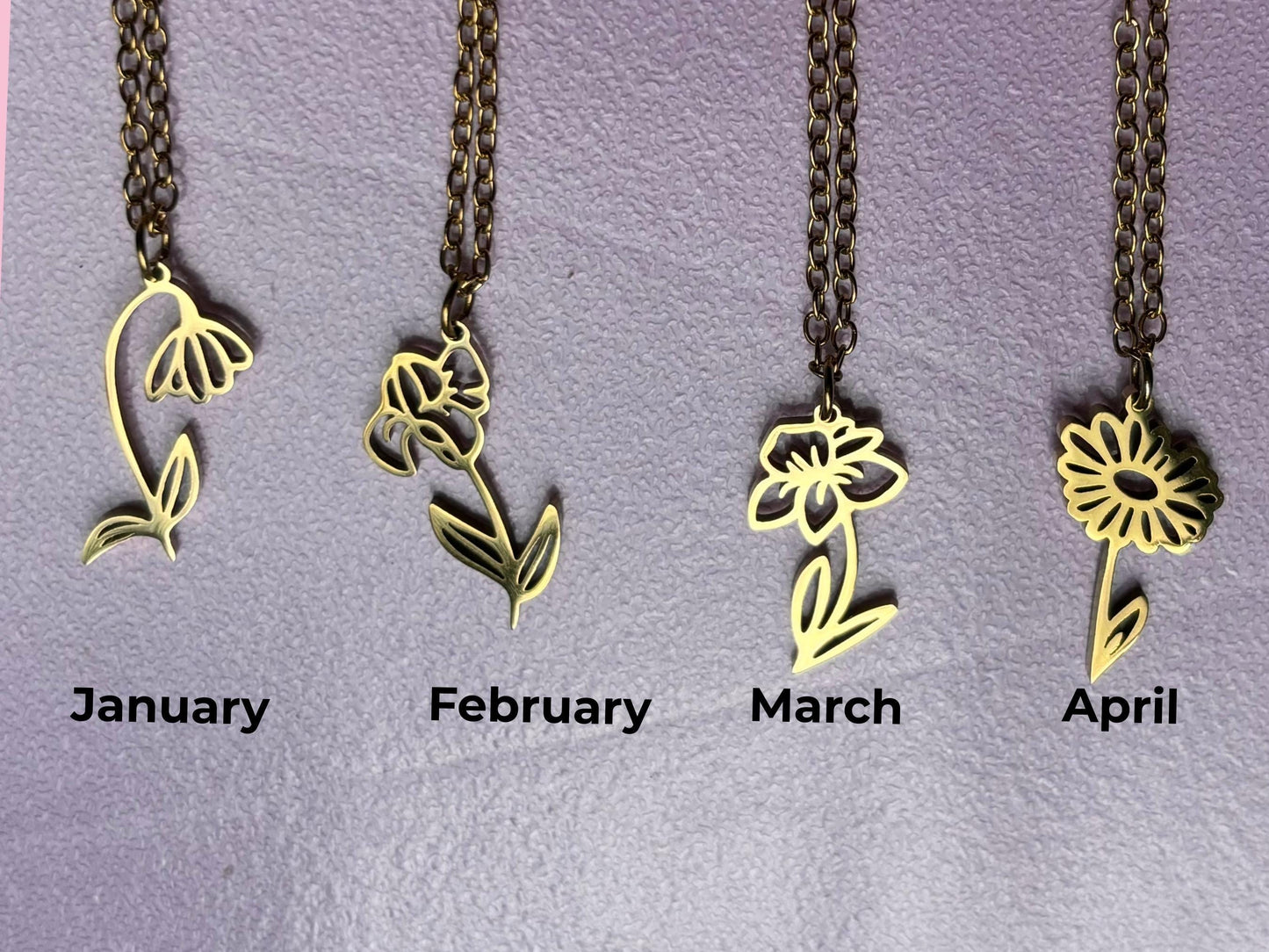 Birth Flower Necklace Stainless Steel 18K Gold Plated Necklace with Chain Birthday Gift for Her - Gift for Mom , Gift for Girlfriend