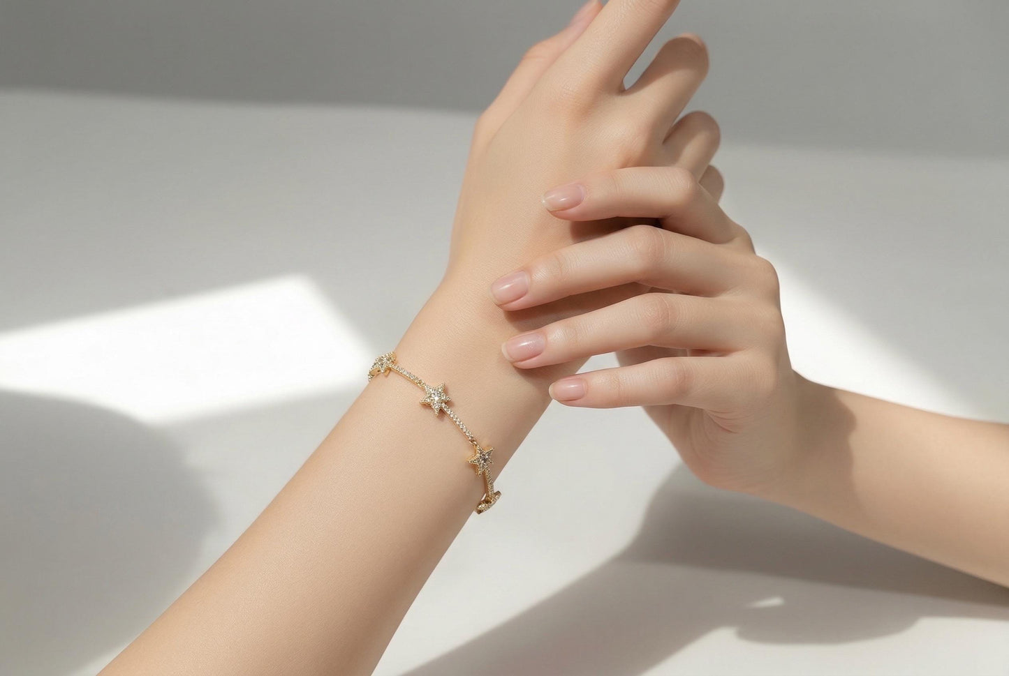 Star Bracelet – Adjustable Gold Plated Cubic Zirconia Dainty Bracelet for Everyday Wear