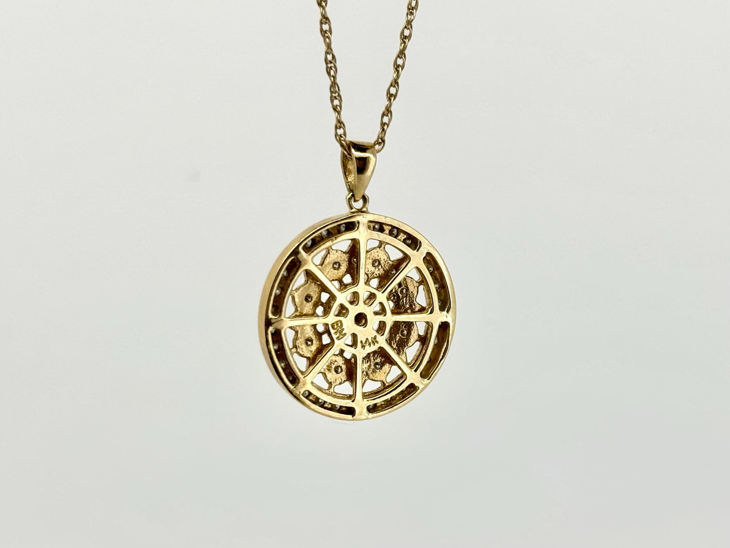 14K Yellow Gold Mandala Pendant with Diamonds, 17mm Round Dainty Gold Necklace, Everyday Jewelry, Anniversary Gift, Unique Gift for Women