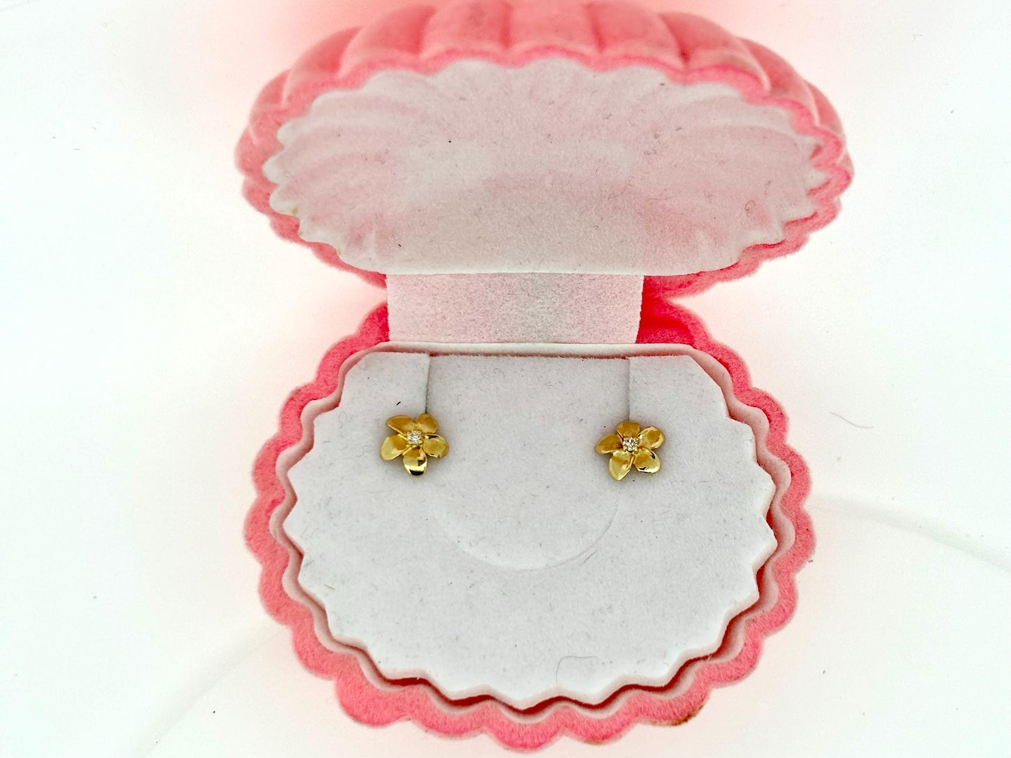 14K Solid Gold Plumeria Earrings Flower Earrings  Gold Earrings Birthday Gift for her Gift for Mom Flower Studs Diamond Studs Gold Studs