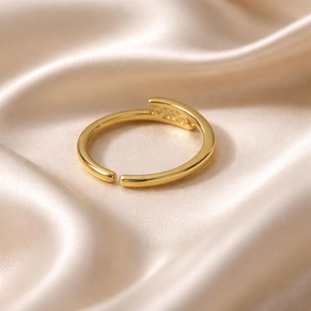 3 Stone Ring – Adjustable Gold Plated Stackable Ring With Cubic Zirconia