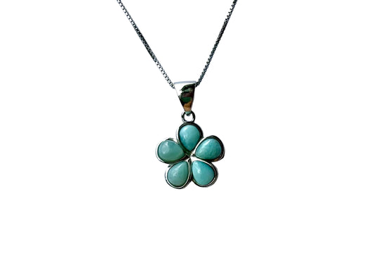 Plumeria Flower Necklace – Blue Larimar Pendant | Tarnish Free Sterling Silver Jewelry