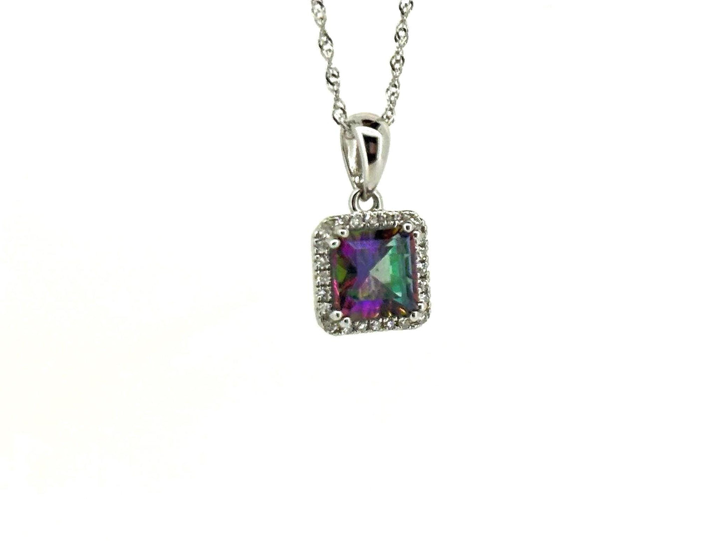 Mystic Topaz Diamond Pendant 14K White Gold 1.28 Carat - Rainbow Necklace, Dainty Necklace Charm , Birthday Gift for Her Gift For Mom