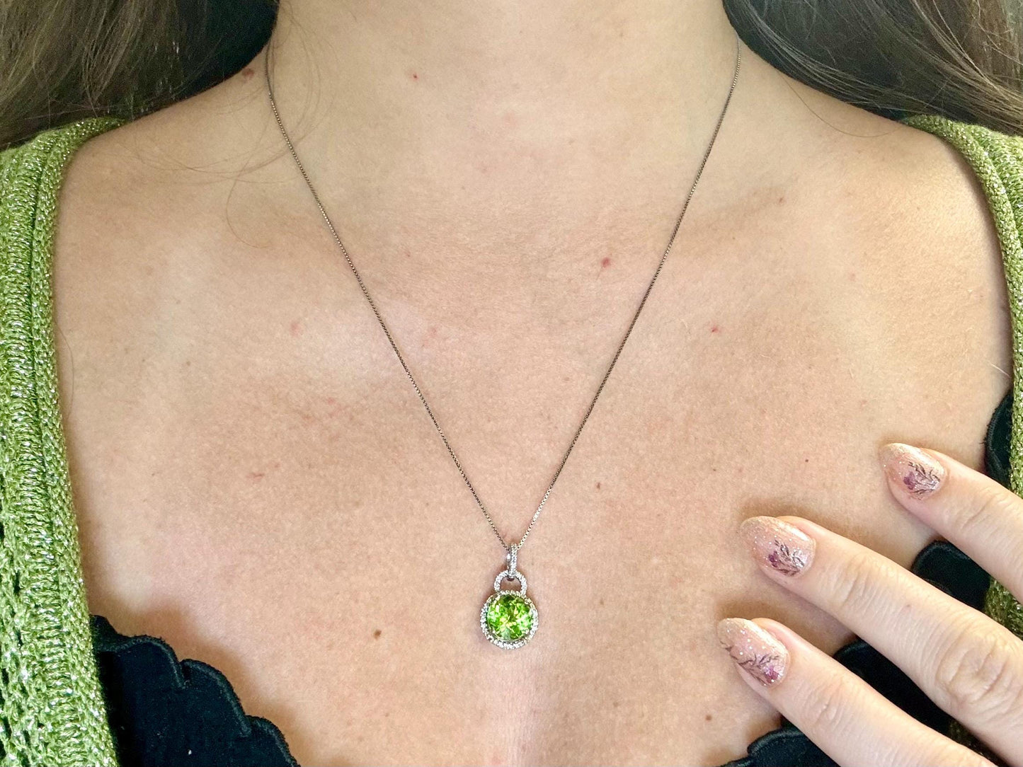 Pele’s Tears Peridot & Diamond Pendant – 14k Solid Gold Necklace