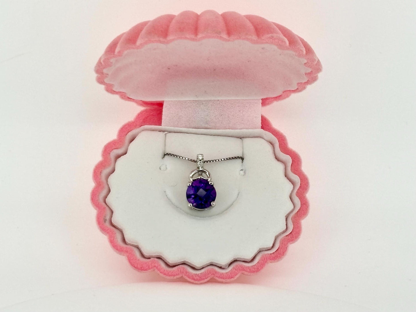 14K White Gold Amethyst Pendant With Diamond Necklace February Birthstone Gift, Amethyst Nexklace, Birthday Gift for Her