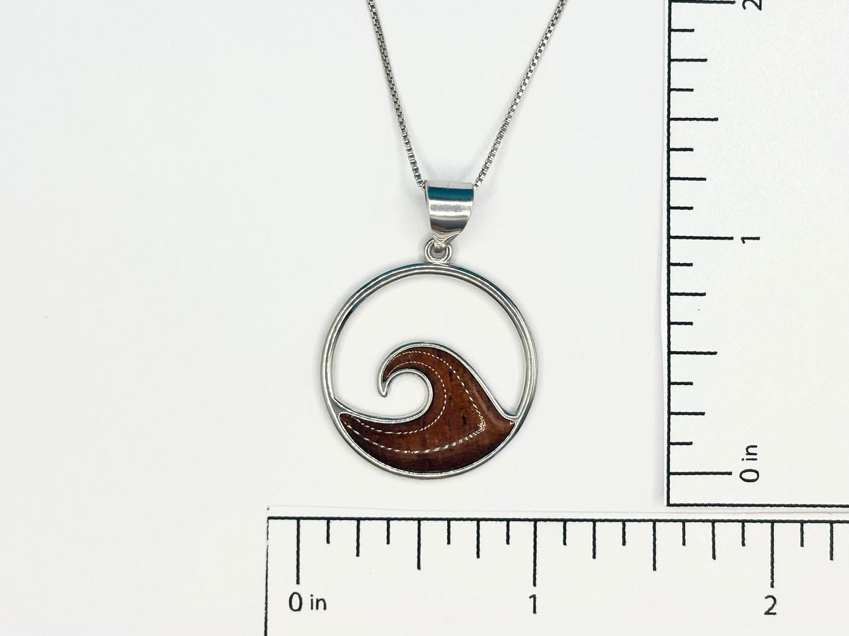 Koa Wood Wave Necklace, Rhodium Plated Sterling Silver, Hawaii, ocean, gift, nontarnish – handmade Hawaiian jewelry, Island Goddess Jewelry