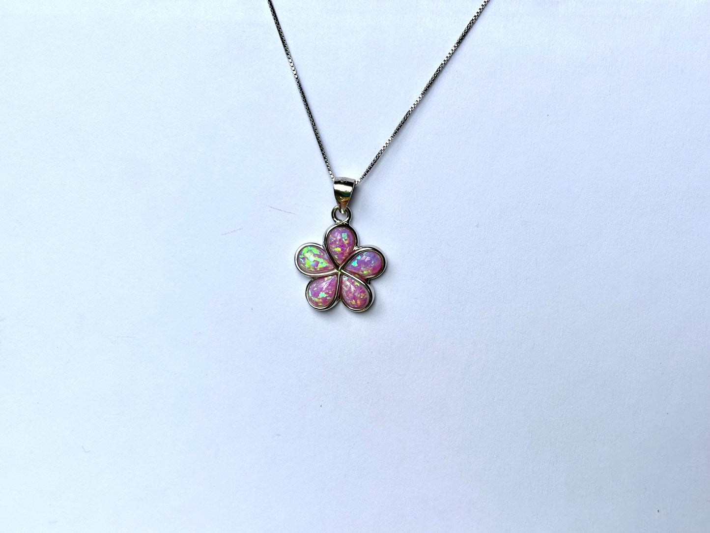 Hawaiian Plumeria Flower Necklace 925 Sterling Silver Tarnish Free Girly Pink Opal Necklace With Chain Birthday Gift For Her Dainty Necklace