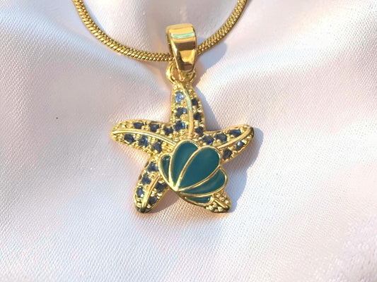 Gold Starfish Necklace – Blue Enamel Pendant | Tarnish Free Beach Boho Jewelry