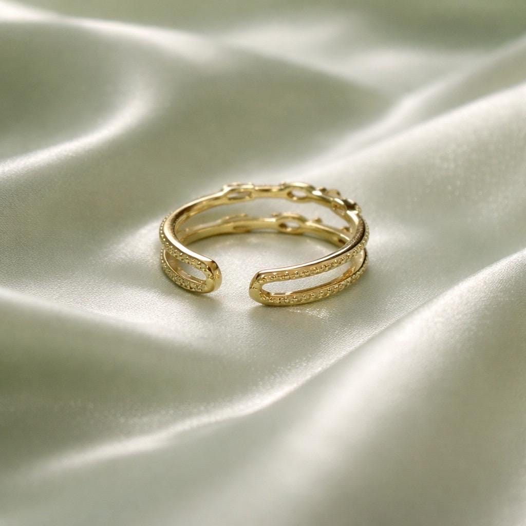 Gold Plated Stackable Ring – Adjustable Size Band With Sparkling Cubic Zirconia Star