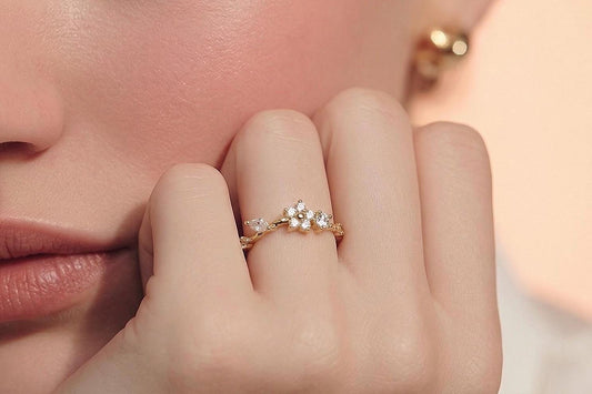 Flower Ring – Plumeria Adjustable Gold Plated Stainless Steel Stackable Jewelry