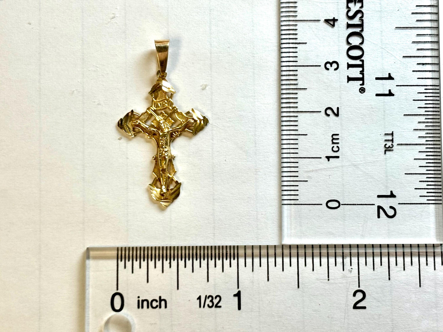 14K Solid Yellow Gold Cross Necklace Jesus Christ Pendant Giant Elegant Christian Gift for her Chritian Gift for Wife Christmas Gift