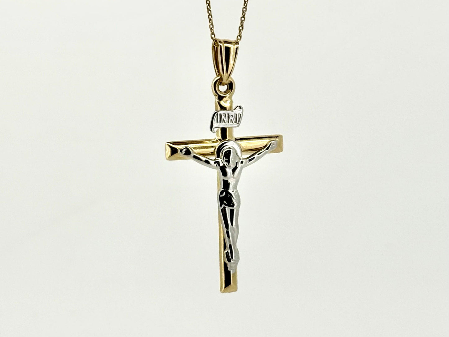 14K Solid Yellow Gold Cross Necklace Jesus Christ Pendant Giant Elegant Christian Gift for her Chritian Gift for Wife Christmas Gift