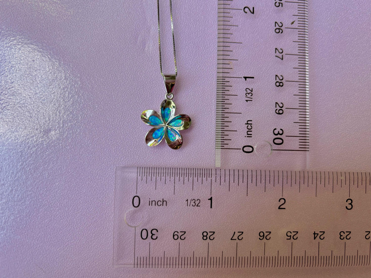 Hawaiian Plumeria Flower Necklace 925 Sterling Silver Tarnish Free Blue Opal Necklace with Chain Gift for Her Birthday Gift for Girlfriend