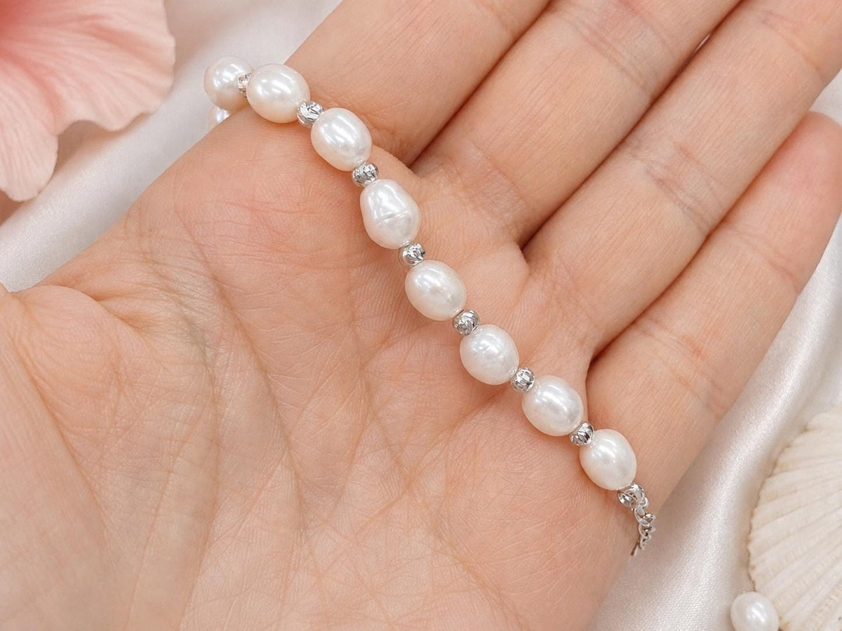 White Pearl Bracelet, Adjustable Silver Bridal Jewelry Gift For Her, wedding, hawaii, ocean – handmade Hawaiian jewelry, Island Goddess Jewelry