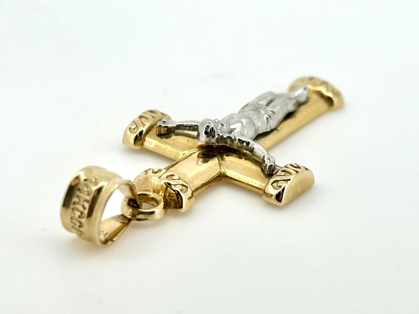 14K Solid Yellow Gold Cross Necklace Jesus Christ Pendant Giant Elegant Christian Gift for her Chritian Gift for Wife Christmas Gift