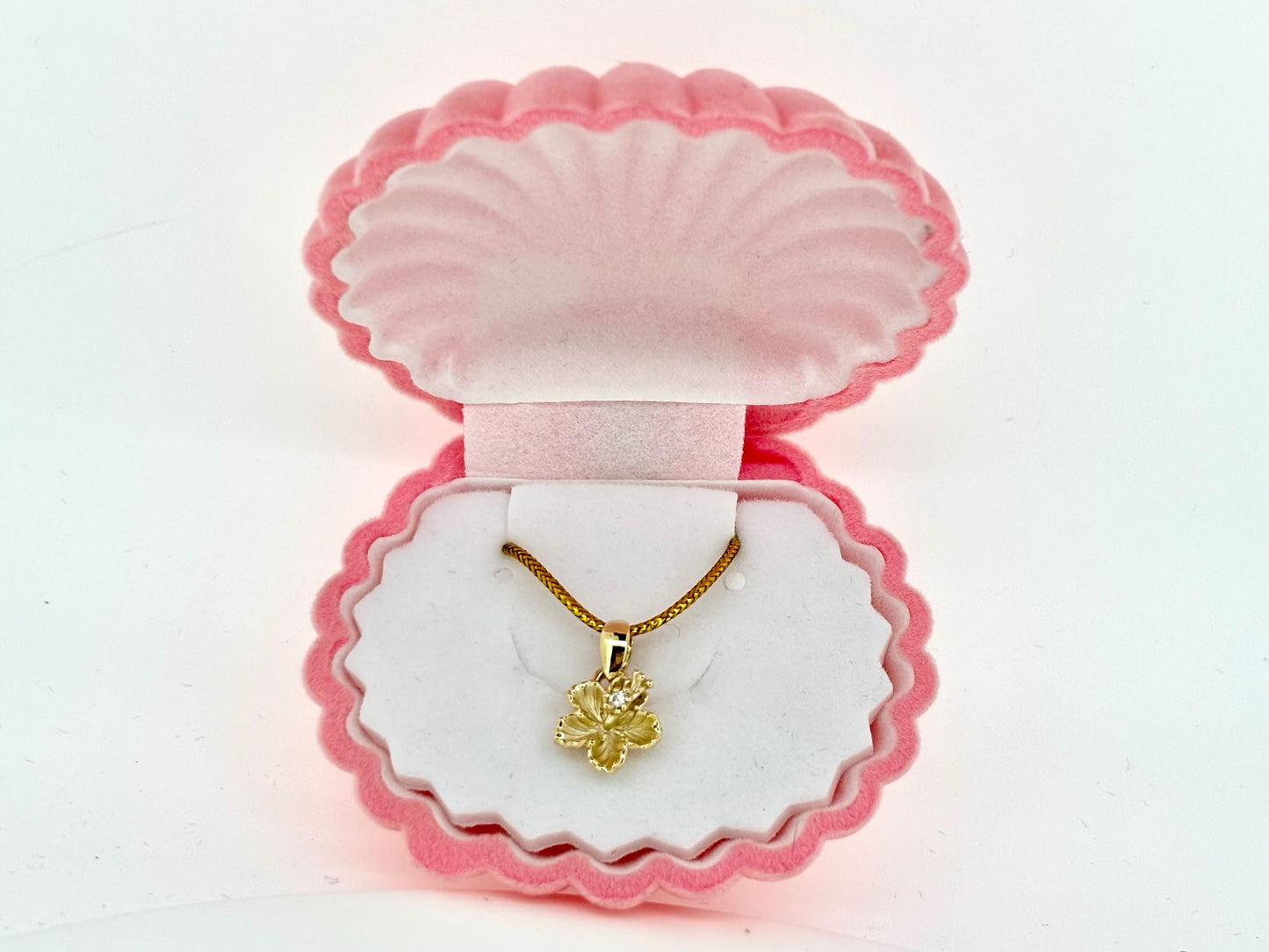 14K Solid Gold Hibiscus Pendant Flower Pendant 0.2 Ct Diamond Necklace Gold Pendant Birthday Gift for her Gift for Mom Flower Necklace