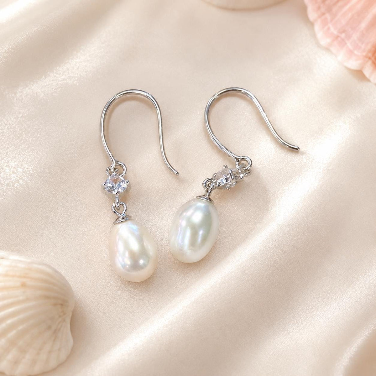 Dangle Pearl Earrings, Rhodium Plated 925 Sterling Silver Gift, gift for her, gift for mom, gift for girlfriend – handmade Hawaiian jewelry, Island Goddess Jewelry