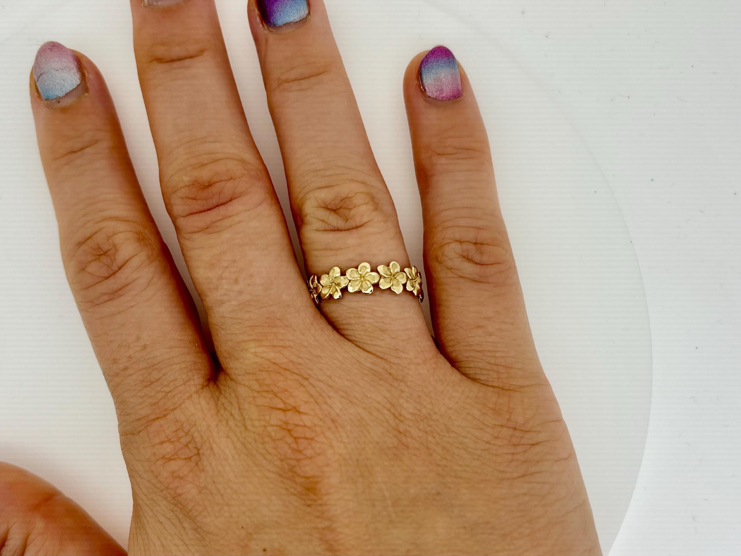 14K Solid Gold Ring Hawaiian Wedding Band - Wedding Ring - Flower Ring - Valentines Gift for Her- Birthday Gift for Girlfriend Gift for Mom