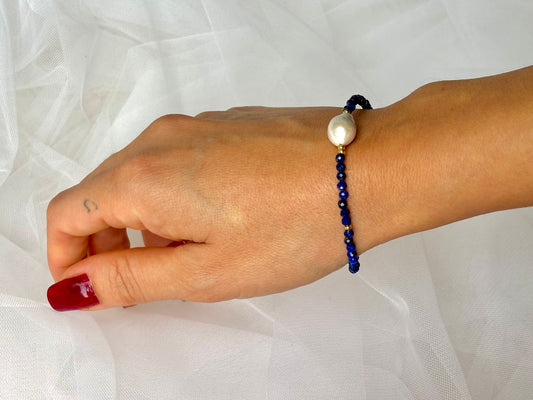 Healing Crystal December Birth Stone Bracelet Genuine Freshwater White Pearl Lapis Lazuli Bracelet Adjustable Tarnish Free Cute Gift For Her