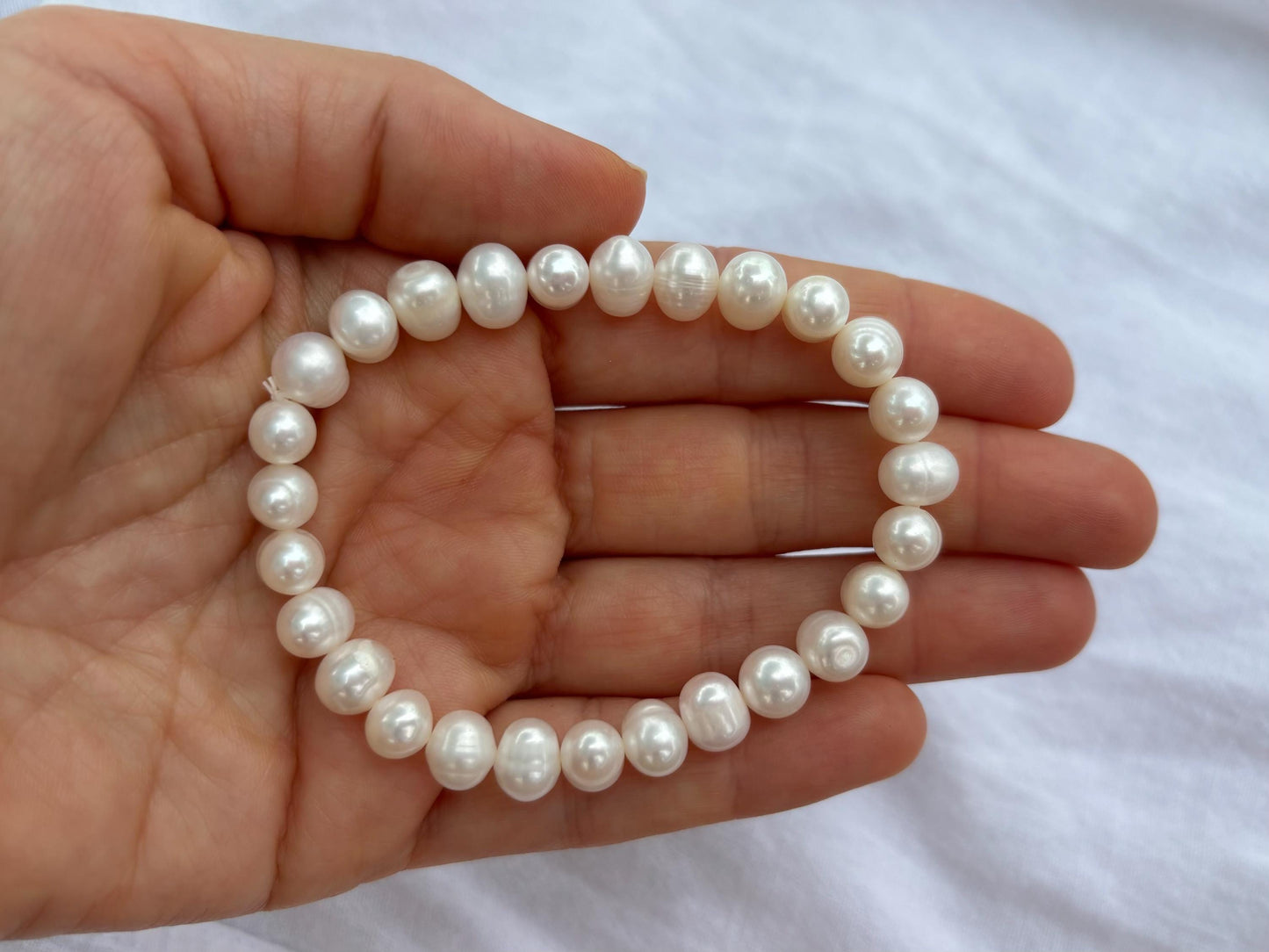 Genuine Natural Freshwater Pearl Bracelet Elastic Adjustable Gift For Her - Gift For Girlfriend - Mother’s Day Gift - White Pearl Bracelet