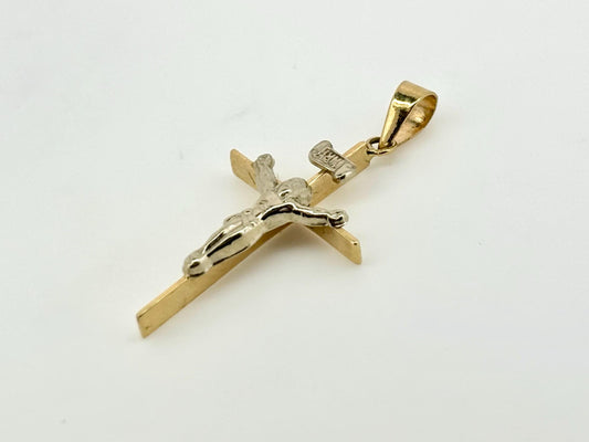 14K Solid Yellow Gold Cross Necklace Jesus Christ Pendant Giant Elegant Christian Gift for her Chritian Gift for Wife Christmas Gift