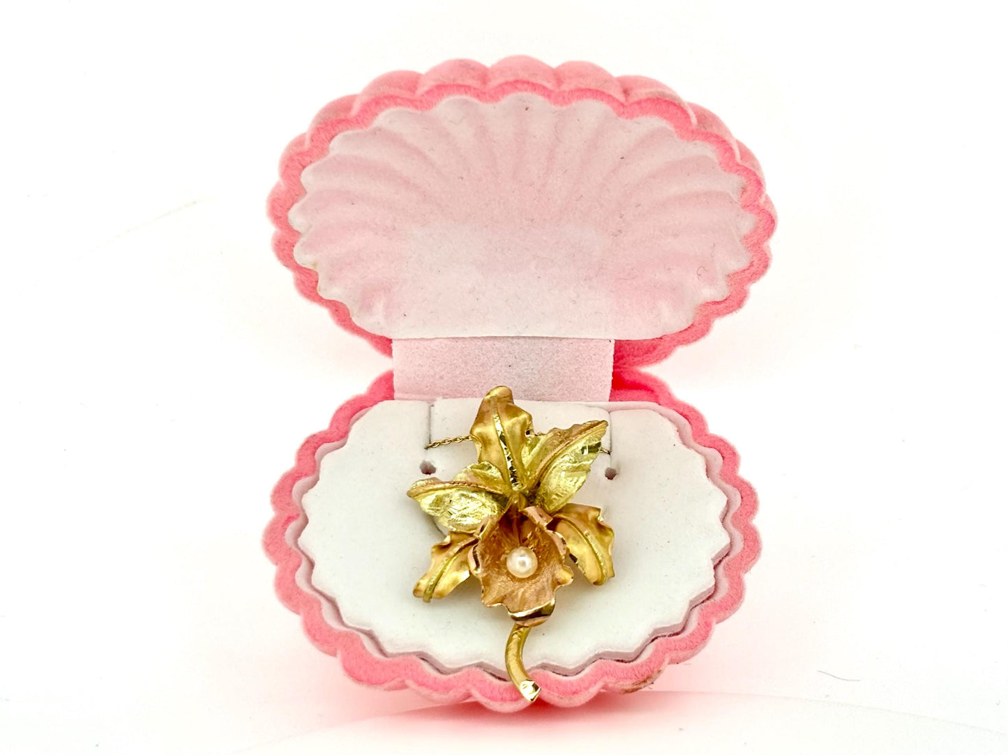 14K Solid Gold Orchid Pendant Flower Pendant Orchid Necklace Gold Pendant Birthday Gift for her Gift for Mom Flower Necklace Pearl Orchid