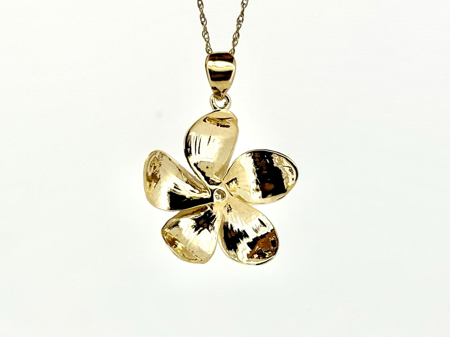 14K Solid Gold Plumeria Pendant Flower Pendant Necklace Gold Pendant Birthday Gift for her Gift for Mom Flower Necklace Diamond Pendant