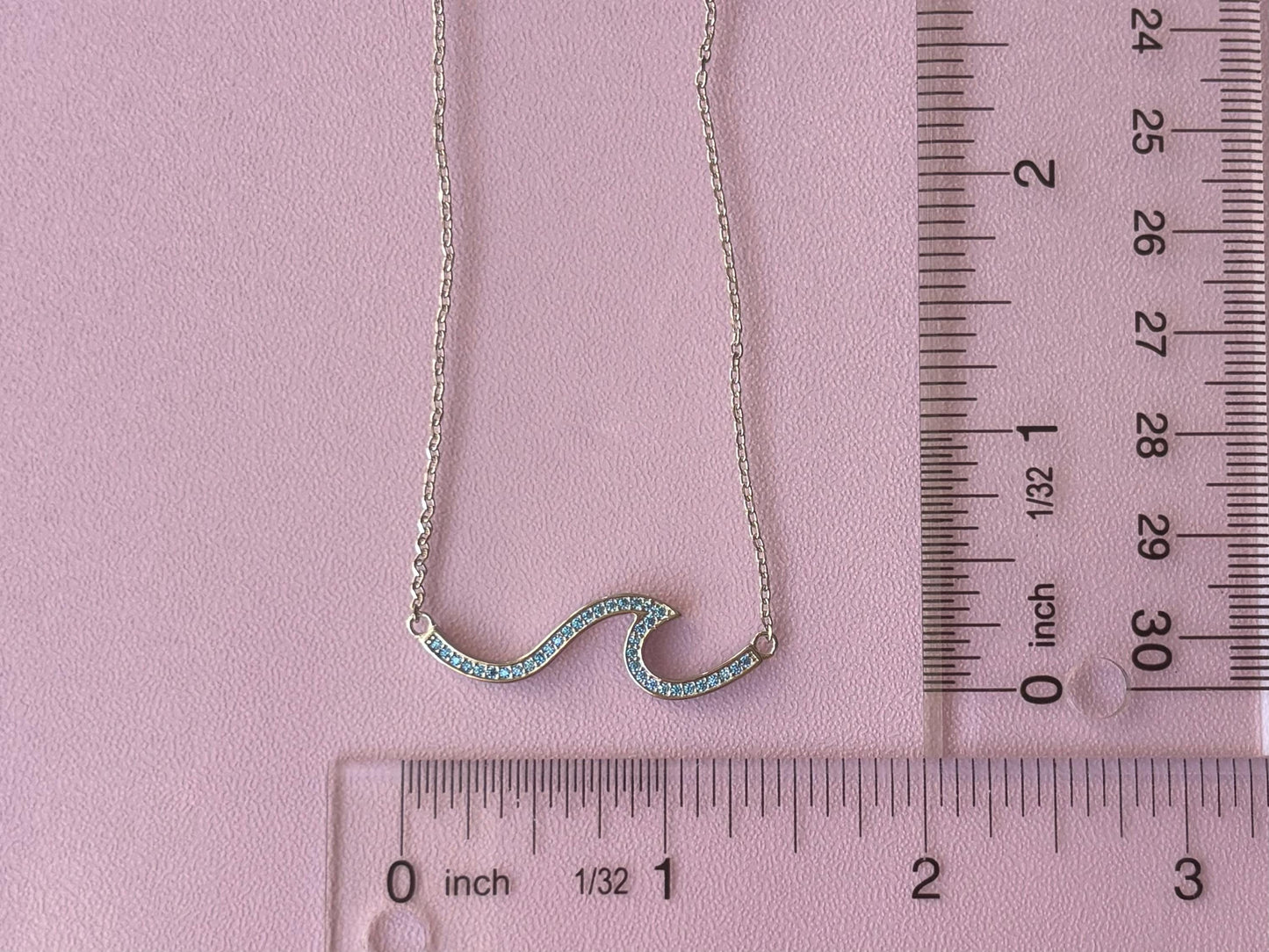 Hawaiian Blue Cubic Zirconia Wave Necklace - 925 Sterling Silver