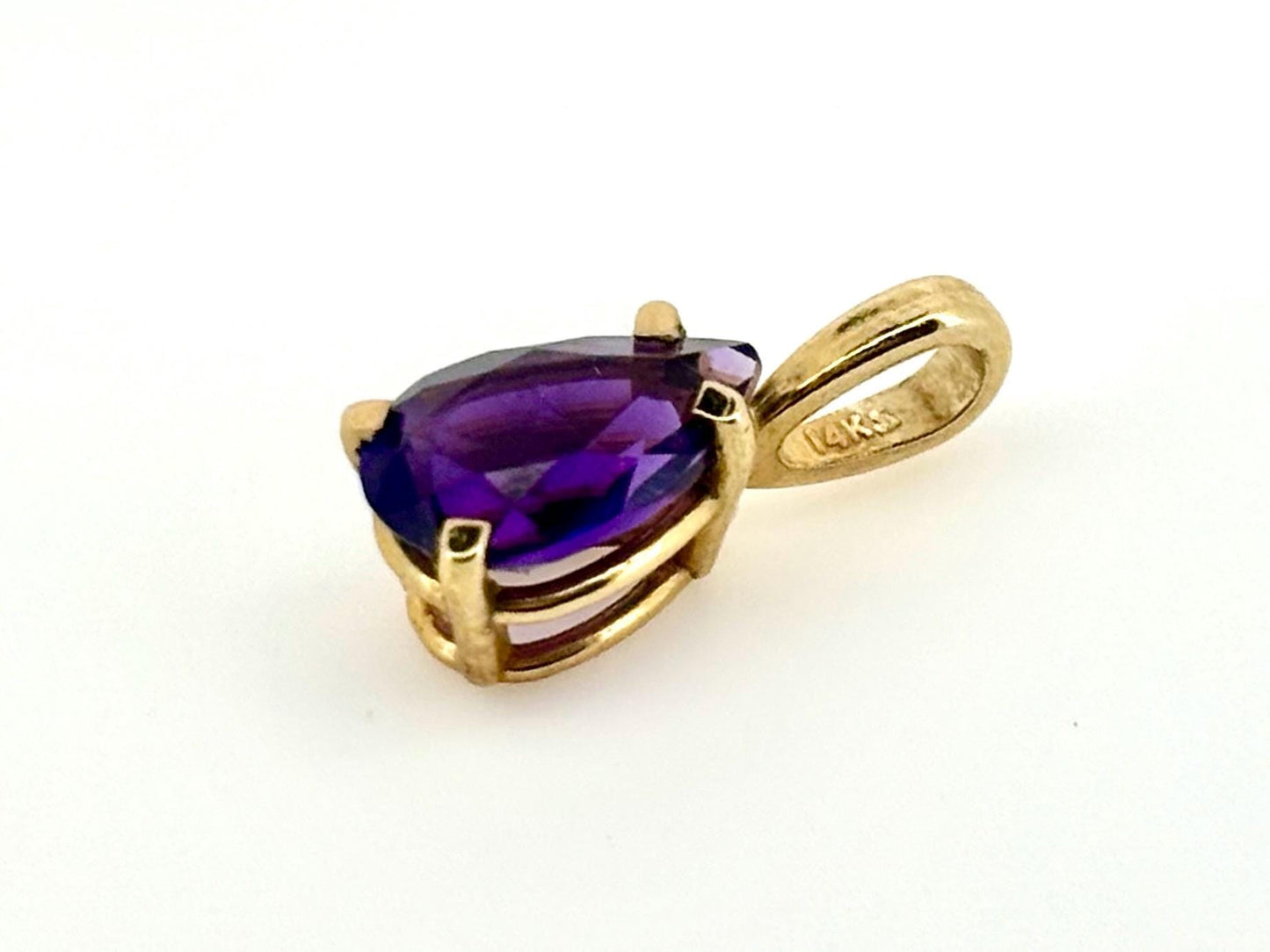 14k Solid Yellow Gold Pear Amethyst Pendant, February Birthstone, Amethyst Necklace, Birthday Gift For Her,  Anniversary Gift, Healing Stone