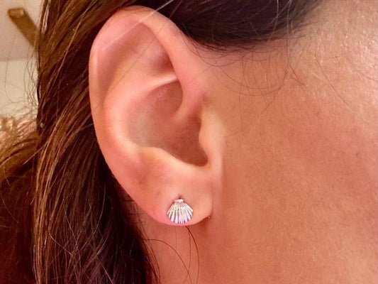 Minimalist Shell Earrings Dainty Silver Shell Stud Shell Earrings 925 Sterling Silver 14k Gold Plated Gift for Her Gift for Girlfriend