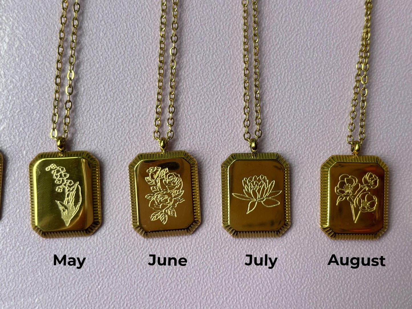 Birth Flower Necklace 925 Stainless Steel 18K Gold Plated Necklace with Chain Birthday Gift for Her - Gift for Mom , Gift for Girlfriend