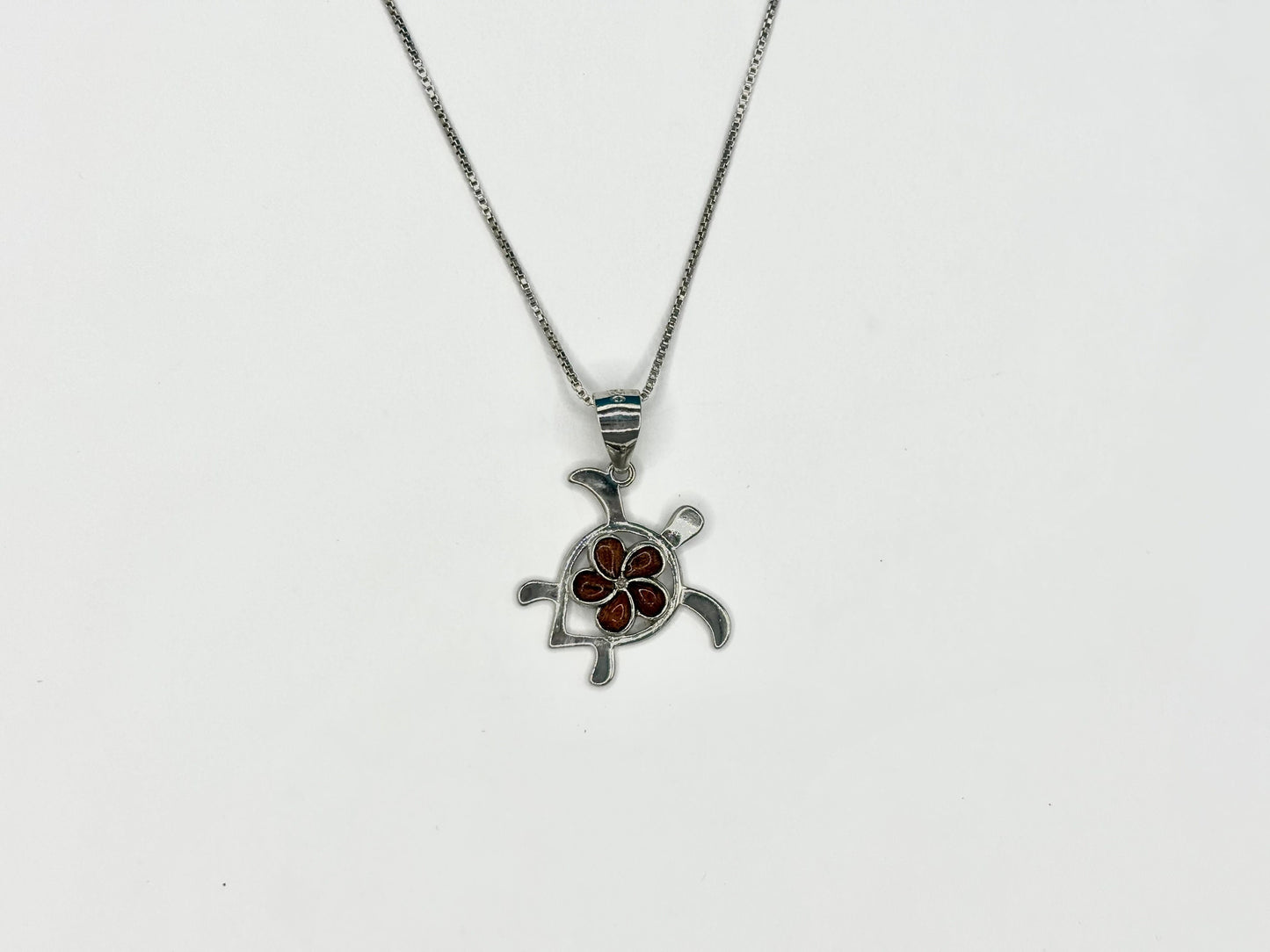 Hawaiian Turtle Necklace 925 Sterling Silver KOA WOOD Necklace Plumeria Flower Necklace With Chain Birthday Gift for Her Gift for Mom
