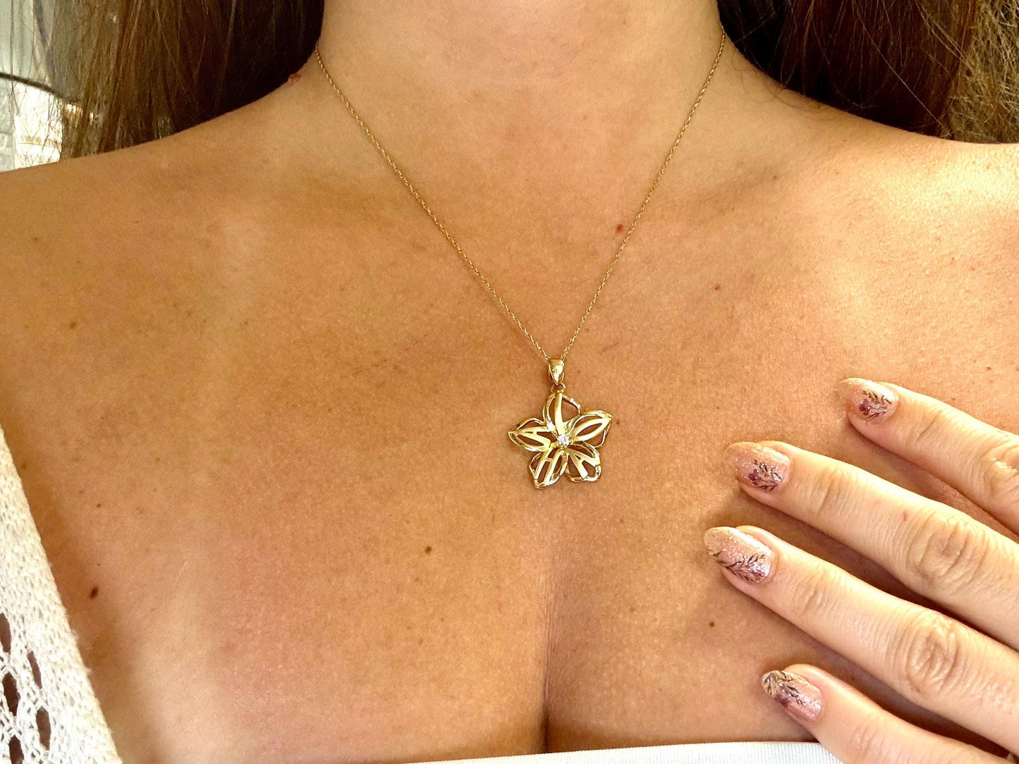 14K Solid Gold Plumeria Aloha Pendant Flower Pendant Necklace Gold Pendant Birthday Gift for her Gift for Mom Flower Necklace Aloha Set